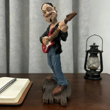 Whimsical Guitarist Statue Ornament，Hand-painted Resin Musician Decorative Figurine，Exquisite Interior Decoration Items