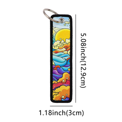 Japanese Van Gogh Art Waves Key Tag Keychains Women Koi Fish Keychain for Car Motorcycles Keys Keyring Men Holder Jewelry Gifts