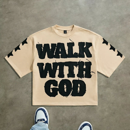 Walk with God Faith Quote Oversized T Shirt Men Women Christian Religious Graphic Short Sleeve Crew Neck Streetwear Tops 2026
