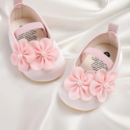Baby girl shoes, princess children's shoes, soft soled anti slip pearl flower dress, children's shoes, first step 0-18M