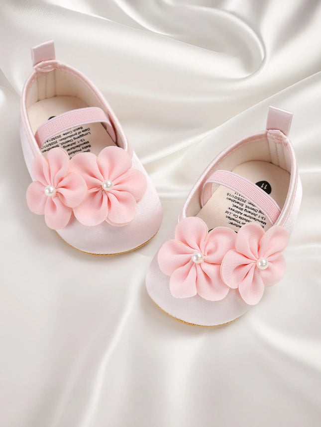 Baby girl shoes, princess children's shoes, soft soled anti slip pearl flower dress, children's shoes, first step 0-18M