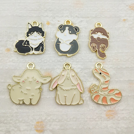 10pcs Cute Cat Rabbit Snake Sheep Charm Jewelry Accessories Enamel Necklace Earring Pendant Diy Making Alloy Metal Gold Plated