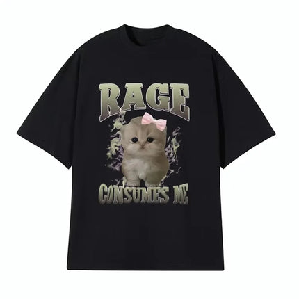 Rage Consumes Me Funny Cat Meme Printed T-shirt Women Fashion Kawaii Casual Loose T-shirts O-Neck Short Sleeve Tee Shirt Unisex