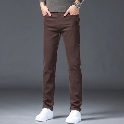 Large Size 42 44 Autumn 96% Cotton Men's Stretch Slim Jeans ArmyGreen Soft Comfortable Casual Straight Denim Pants Trousers