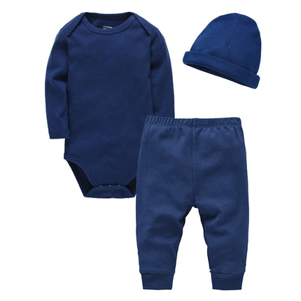 3 Pieces Set 100% Cotton Baby Rompers Pants Hat Blank Colors Kids Trousers Plain Newborn Clothing Muslin Bodysuit Clothes