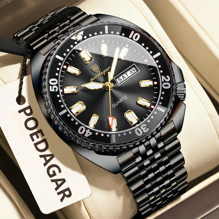 POEDAGAR Luxury Fashion Men's Watch Waterproof Luminous Quartz Male Watch Date Week Stainless Steel Casual Watches For Men Reloj