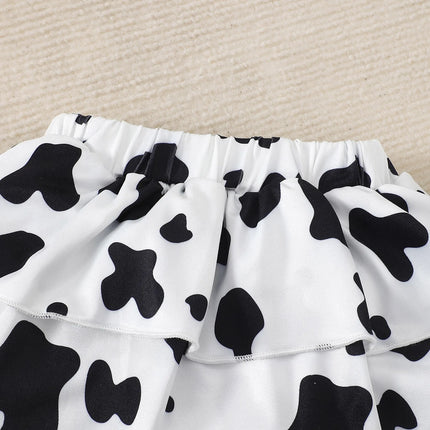 3PCS Cute Cow Pattern Baby Girl Clothes Set Short Sleeve Bodysuit+Short Skirt+Headband Summer Daily Wear for 1-18 Months Toddler