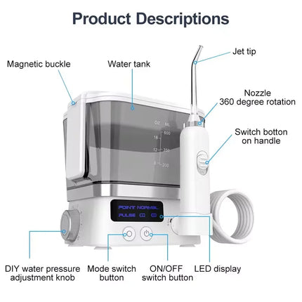 Water Flosser Oral Irrigator Teeth Whitening Daily White Teeth Care Professional Rechargeable With 4 Nozzles For Family Travel
