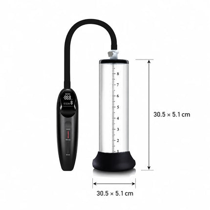 Electric Male Vacuum Pump with Clear Measuring Cylinder Digital Display Black Hose and Man Masturbation Trainer Sex Toy