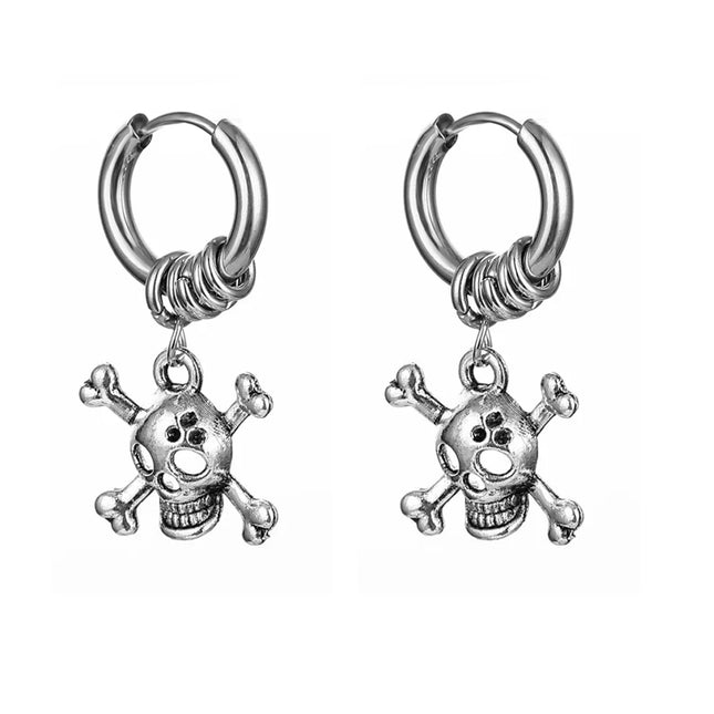 Design Stainless Steel Skull Drop Earrings For Women Men Fashion Gothic Street Hip Hop Ear Jewelry Pendant Cool Stud Earrings