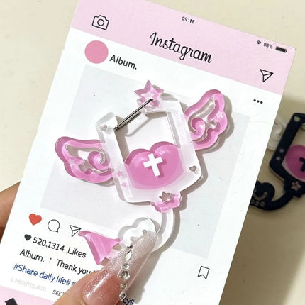 Cute Wings Shape Carabiner Keychain Portable Acrylic Keyring Hook Multifunctional Backpack Pendant Keychain Ornament
