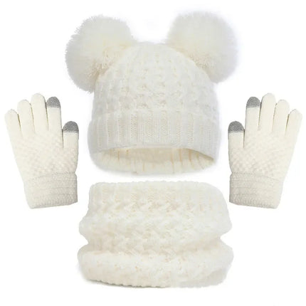 Kids Winter Hat Scarf Gloves Set Girls Knitted Scarf 3pc Set Childs Winter Warm Neck Scarves Beanie Cap For Boy Baby Gloves Suit
