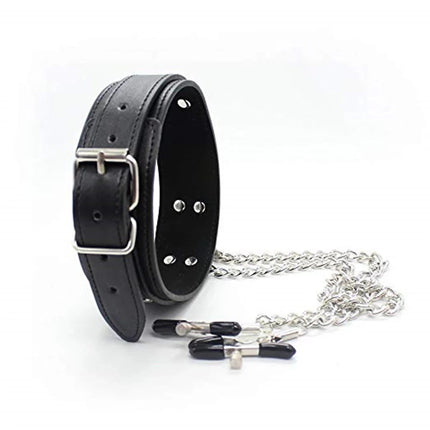 Cool Punk Choker Leather Neck Collar Nipple Clamp Breast Clip Chain Couples SM Sex Toys For Women 18 Adult Games Erotic Products