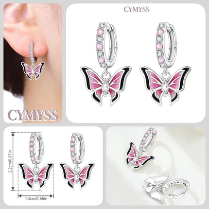 925 Sterling Silver Inlaid Zircon Butterfly Earrings Insect Element Original Design Women's Fashion Party Jewelry Gift Ear Loops