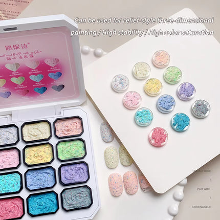 12 Colors Set No-wash Embossed Texture UV Gel Glitter Nail Art Paint Chrome Nail Art Colored Gel Paint