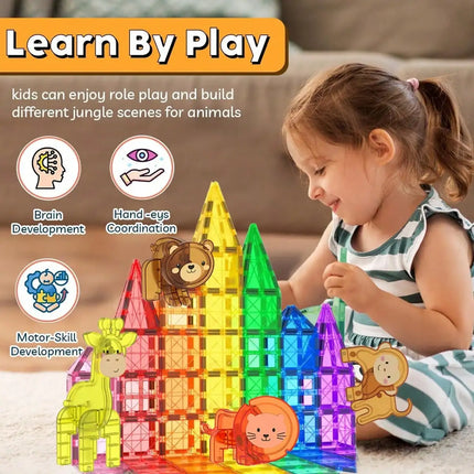 Magnetic Building Blocks, Magnetic Sheet Toys, Versatile Assembly Construction Toys, with Dinosaur Props, Suitable for Birthdays