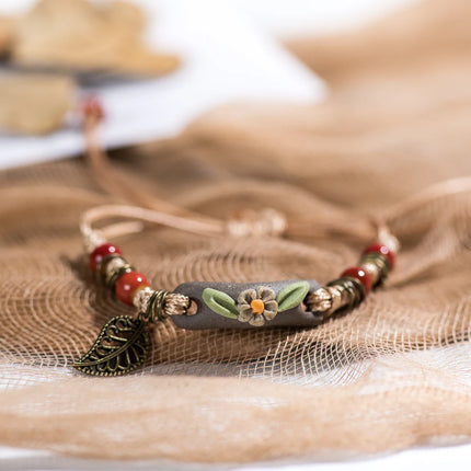Forest Series Plant hand-kneaded Ceramic Adjustable DIY Bracelet For Women Gift Jewelry Wholesale #CZ501