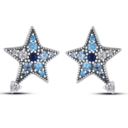 925 Silver Charms Plata De Ley 925 Jewelry Women Fashion Cute Tiny Clear Crystal CZ Stud Earrings Star Starfish Dolphin Earrings