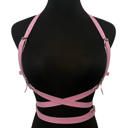 Pink Sexy Faux PU Leather Lingerie Suspender Harness Women Goth Adjustable Bondage Body Harness BDSM Fetish Clothing Accessorie