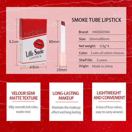 4PCS Matte Lipstick Set Long Lasting Velvet Lip Glaze Nude Lip Tint Makeup Cosmetic Cigarette Lip Stick Waterproof Non Transfer