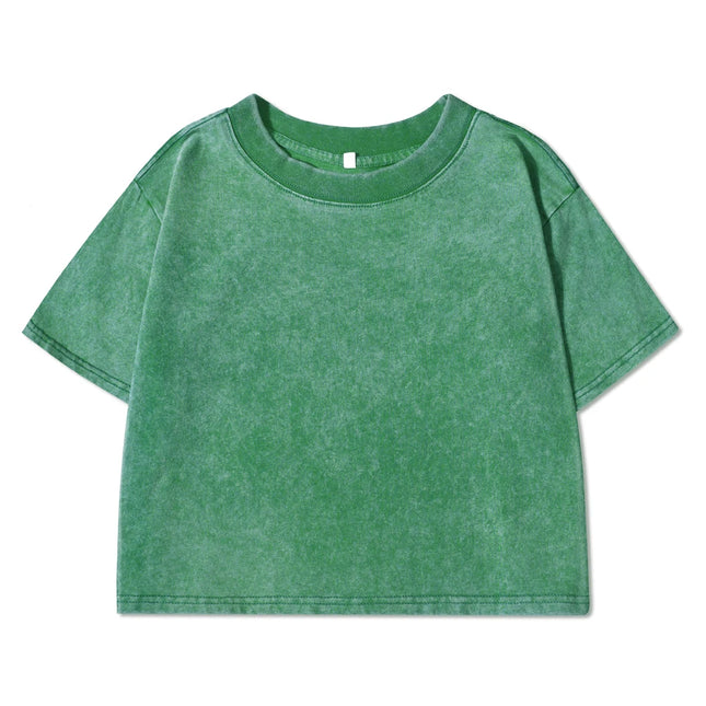 100% Cotton Washed T-Shirts For Women Loose O-Neck Crop Tops Y2k Street Female Clothes Summer Casual Vintage Short Sleeve Tees