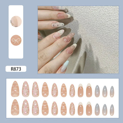 Thousands Stars 24 Pcs Press on Nails Pink Nail Polish Glossy Artificial Finger Manicure Reusable False Nails for Women