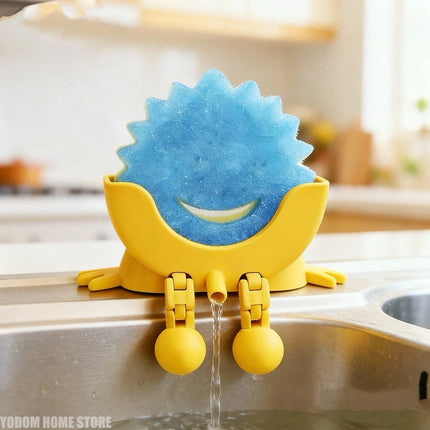 Smiling Sponge Holder with Drain Adjustable Soap and Sponge Drying Rack Kitchen Sink Organizer Storage Rack