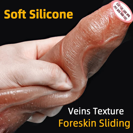 Realistic Dildo Sliding Foreskin Soft Silicone Penis G-Spot Stimulation Testis Huge Dick Suction Cup Dildos Sex Toy For Women Gay