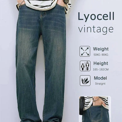 2025Spring Autumn New Men Straight Vintage Fit Jeans Casual Trousers High Quality Male Korean Fashion Baggy Wide Leg Denim Pants