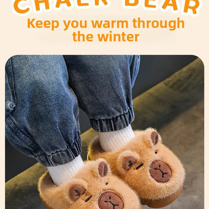 Kids Winter Warm Cotton Slippers Cute Capybara Slip-On Shoes for Boys & Girls Soft Non-Slip Soles Lightweight Easy Wear Closure