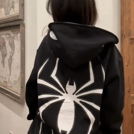 Y2k Spider Hoodies Women Men Hip Hop Zip Up Long Sleeve Jacket Graphic Punk Coats Harajuku Casual Loose Hooded Shirt Sweatshirt