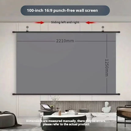 XIAOHUI Anti-light Thick HD Projector Screen 16:9 No-hole Wall-mounted Home Projection Screen 60/72/84/92/100/110/120/133inch