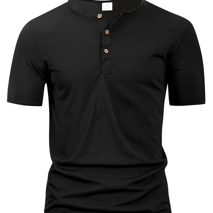 Summer Men Henley Collar T-shirts Button Slim Casual Male Solid Color Short Sleeve Men Sports T-shirt Polo shirt Tops