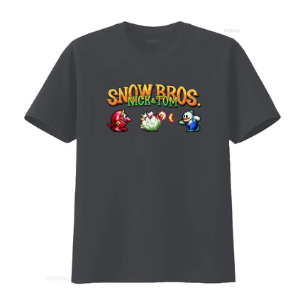 Snow Bros Retro Arcade 80s Game 8Bit Pixel Art T Shirt for Vintage Video Design Cool  vintage Washed Stretched Soft homme