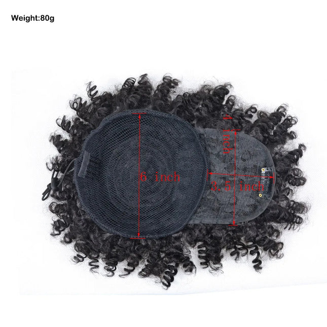Afro Puff Bun Drawstring Ponytail with Bangs Black Kinky Curly Ponytail Synthetic Updo Hairpiece Wigs For Ladies Women