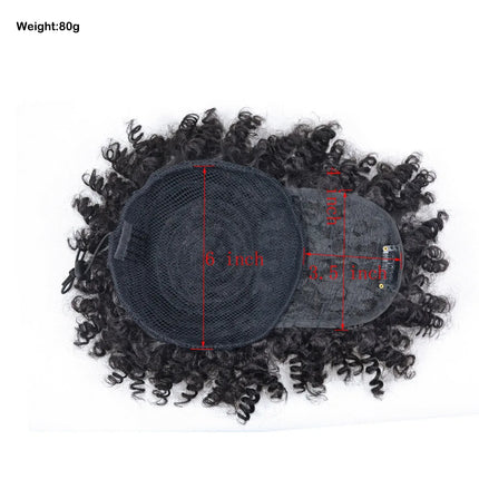 Hair Bun Afro Puff Updo Drawstring Ponytail with Bangs Black Kinky Curly Ponytails with Bangs Synthetic Hairpiece For Women