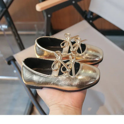 Kids Dance Performance Shoes Square Black Solid Color Girls Princess Shoe with Double Bow 2024 New Girls Leather Shoes Soft Sole