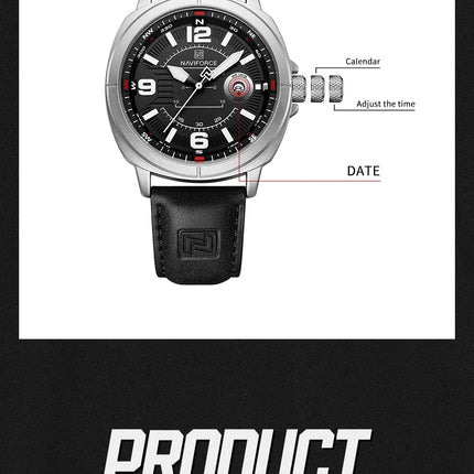 NAVIFORCE Brand Men Quartz Watch High Quality PU Band Calendar Male Wristwatch Auto Date Display Waterproof Clocks Reloj Hombre