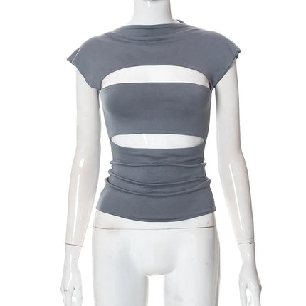 Sexy Wrap Chest Hollow Out Turtleneck Slim T-Shirt Women Short Sleeves Bottoming Shirt Ladies Tee Shirt Tops Camisetas Mujer