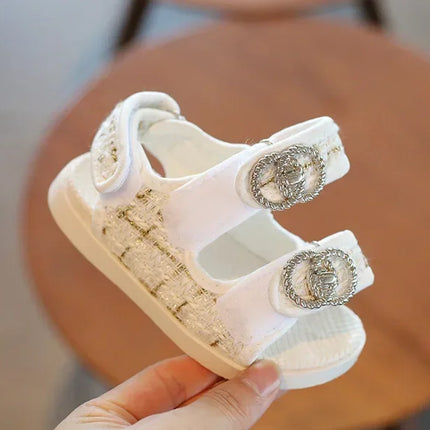 2025 Korean Style Sweet Style Sandals Summer Solid Color Girls Baby Sandals Open Toe Small PU Slipper Shoes Size 21-35