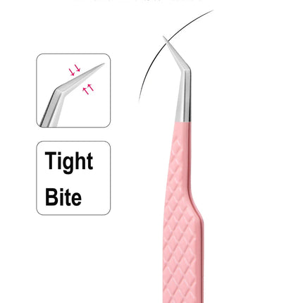 Fiber Tip Tweezers for Eyelash Extension Pink Stainless Steel High Precision Lash Tweezers for Volume Fans Makeup Tools