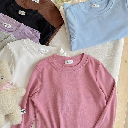 9 Colors Children's T-shirt Cotton Long Sleeve Solid Color Base Coat Leisure Wear Boys Girls Tops Kids Clothes