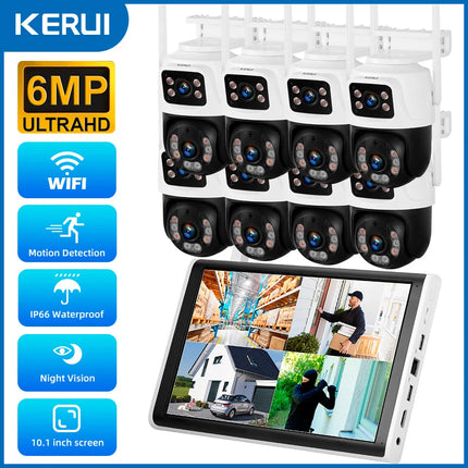 KERUI 6MP Full HD 8CH Wireless NVR Security WIFI IP Dual Lens Camera System Kit Outdoor Surveillance CCTV Audio Video Recorder