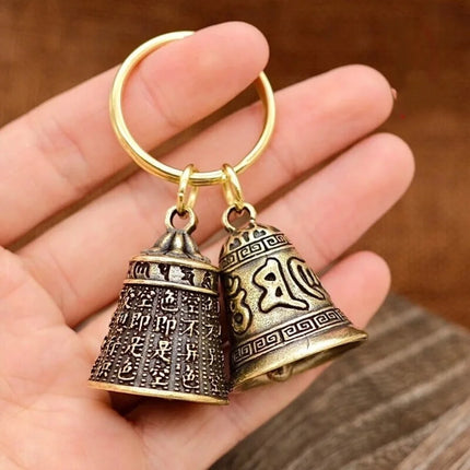 Retro Fashion Six-Character Carved Bell Keyfob Portable Keychain Pendant Car Bag Decor Creative Party Gift