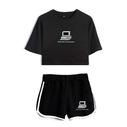 Fashion Youthful Wilbur?Soot Hidalgo Print Two Piece Set Women Sexy Shorts+lovely T-shirt Cute Dew navel Sport Girl suits