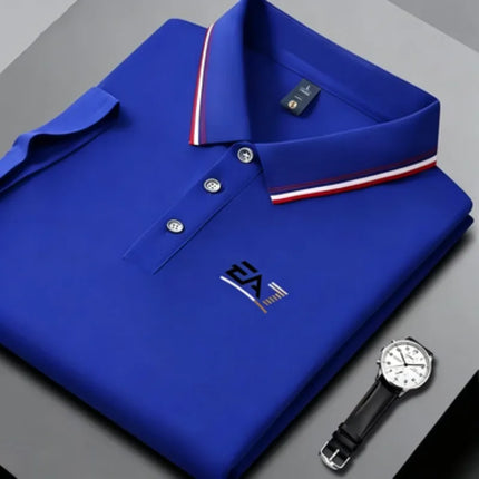 Men's summer trendy polo shirt, EA7 letter printed short sleeved striped collar, summer breathable casual business top