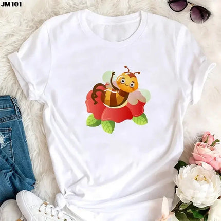 Summer Kawaii Funny Little Bee Print Kids T-shirt Harajuku Children Clothing Tees Cotton Fashion Girls Boys Short Sleeve T-shirt