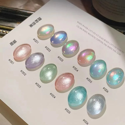 Ice Transparent Crystal Cat Eye Nail Polish Gel Mint Green Glass Bead Cat Eye Nail Magnetic UV Soak Off Gel Varnish Supplies