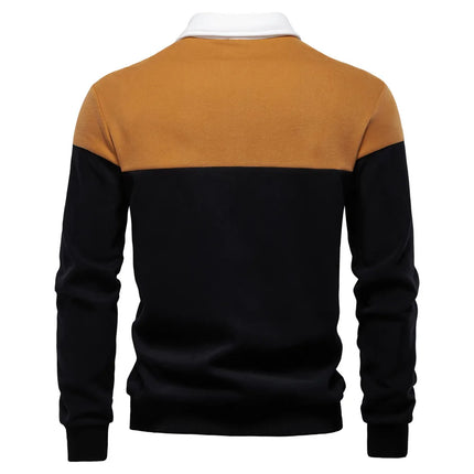 2025 New Arrival Long-Sleeve Polo-Collar Sweatshirt for Men, High-Quality Patchwork Casual Top