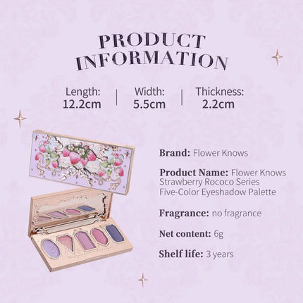 Flower Knows Violet Eye Shadow Strawberry Rococo Series Five-Color Eyeshadow Palette G01 Starmoon Strawberry 0.21OZ./6G